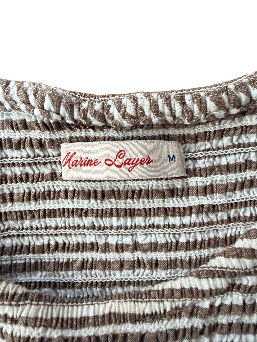 Marine Layer Darcy Seersucker Maxi Dress Mocha Stripe Brown Medium - Picture 6 of 7